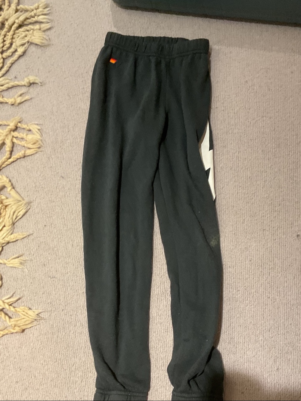 Aviator Nation Black Sweatpants with White Lightning strike